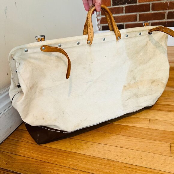 Vintage Large Klein 5102-24 Heavy Duty Canvas 24" Tool Bag Leather Handles - Picture 10 of 16